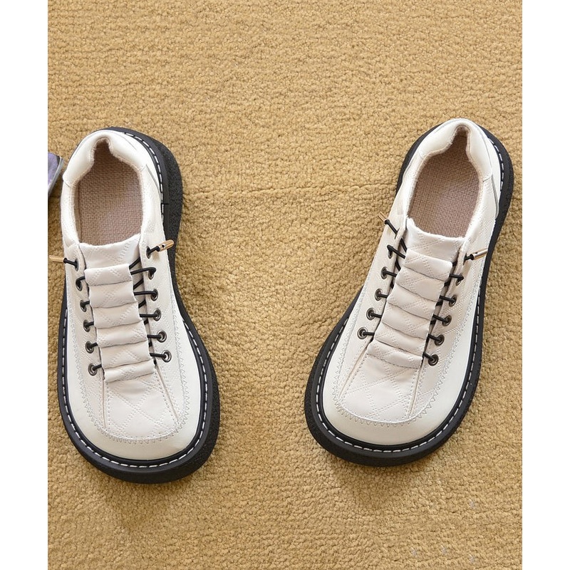 Comfortable Faux For Loafers Women Splicing Leather Beige