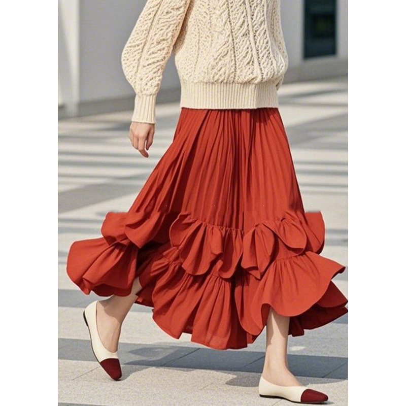 Line DIY Patchwork Red Ruffled Spring A Skirts
