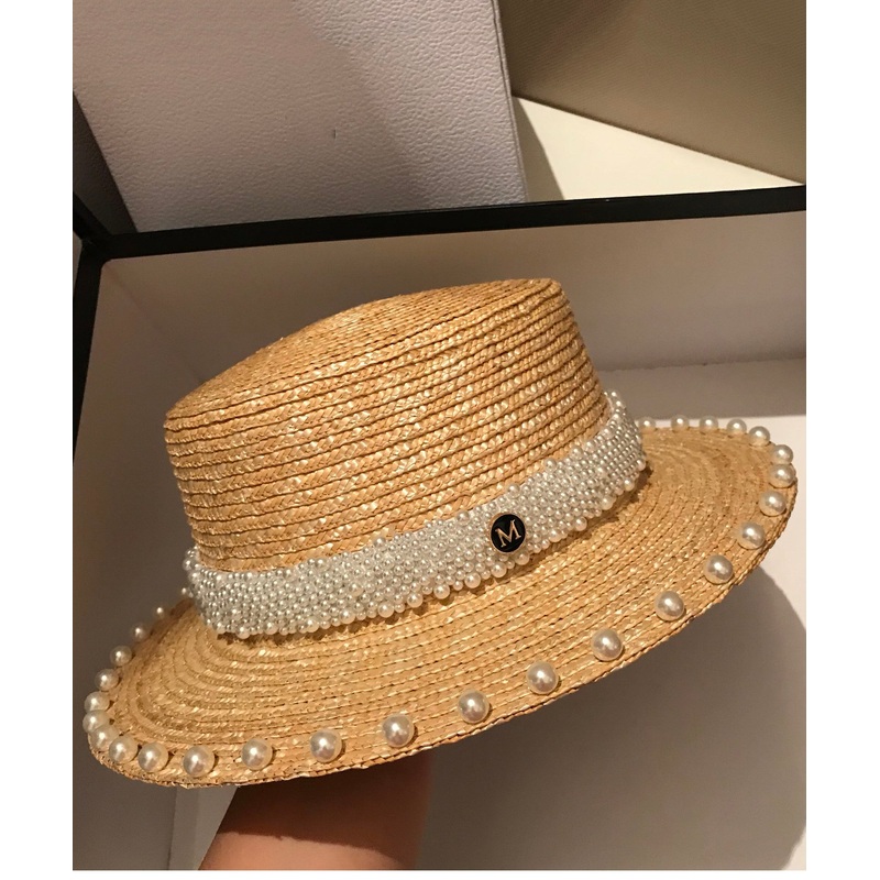 Vacation Handmade Woven French Straw Hat Pearl