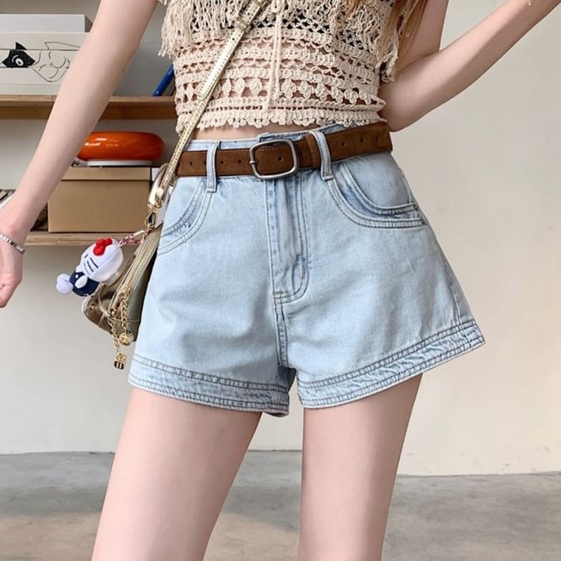Washed Rise Mid Shorts Denim|Blue|S|M|L|XL