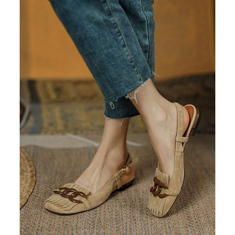 Water Sandals Splicing Sequined Apricot Suede Tassel