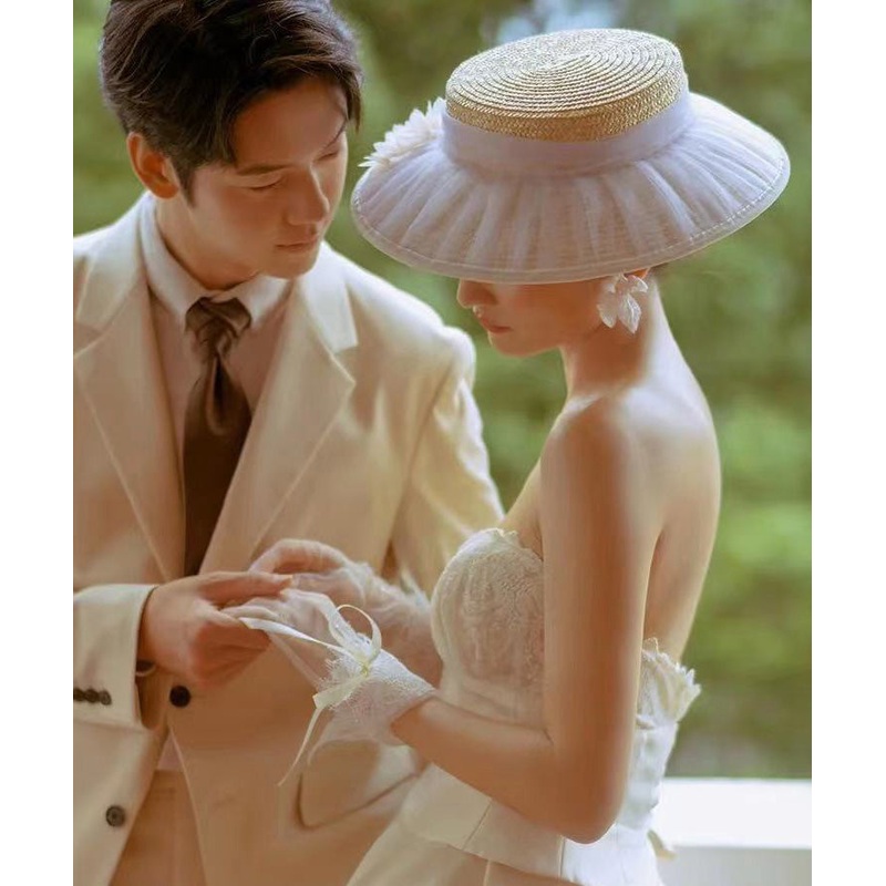 Wrinkled Woven Fashion Beige Hat Straw Tulle Cloche