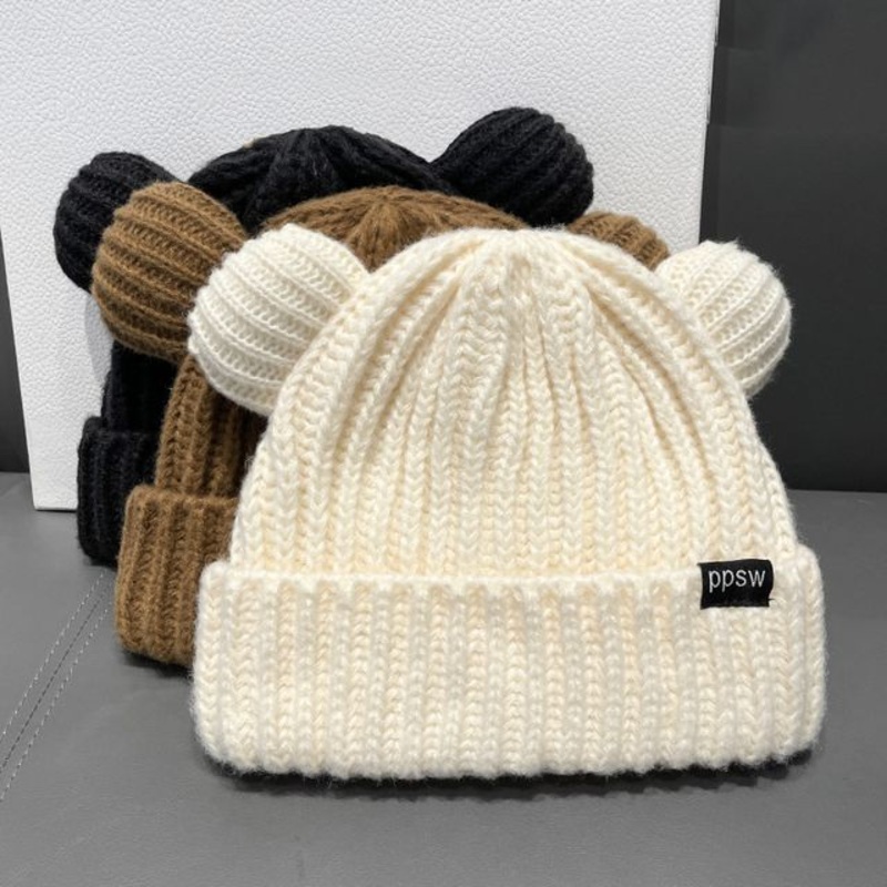 Beanie Bear Knit Ear|Black|Coffee|Milky White|One Size