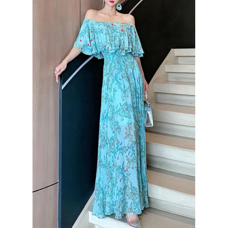 Blue Chiffon Dresses Vogue Vacation Neck Slash Summer