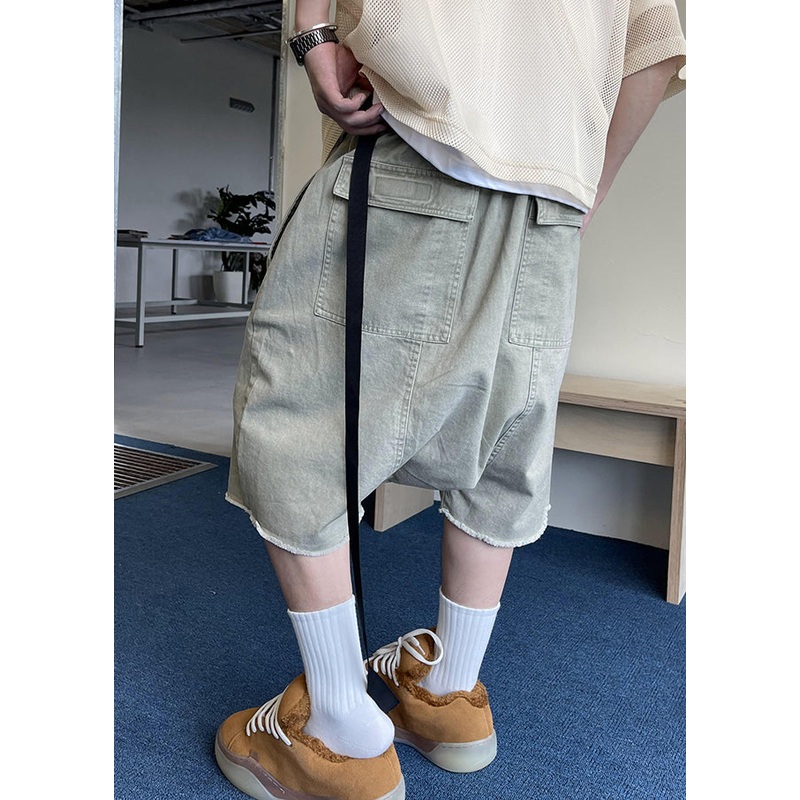 Blue Summer Shorts Vintage Waist Denim Elastic Mens Pockets