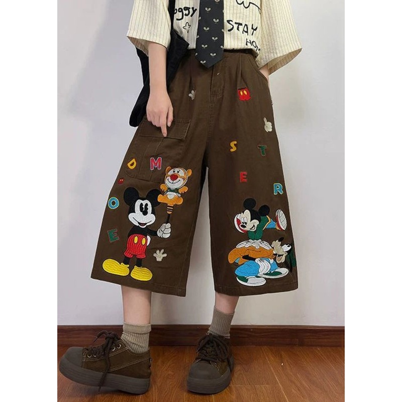 Coffee Print Denim New Pockets Pants Crop Mens Cartoon Summer