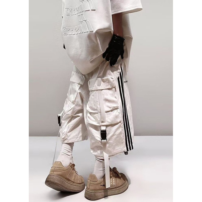 Cotton Men Pockets White Striped Size Shorts Plus Summer