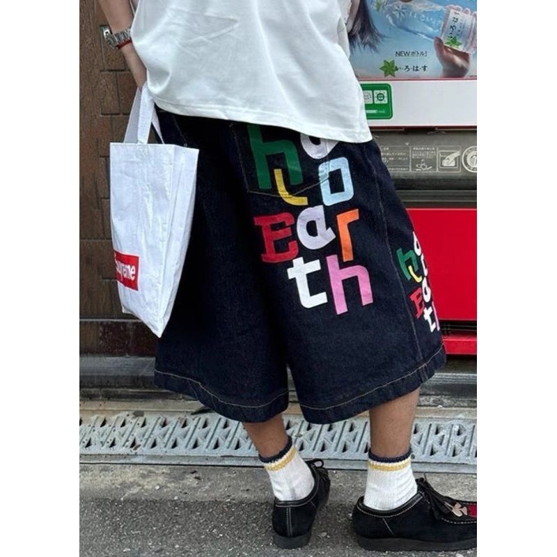 Crop Mens Waist Blue High Modern Letter Denim Summer Pants