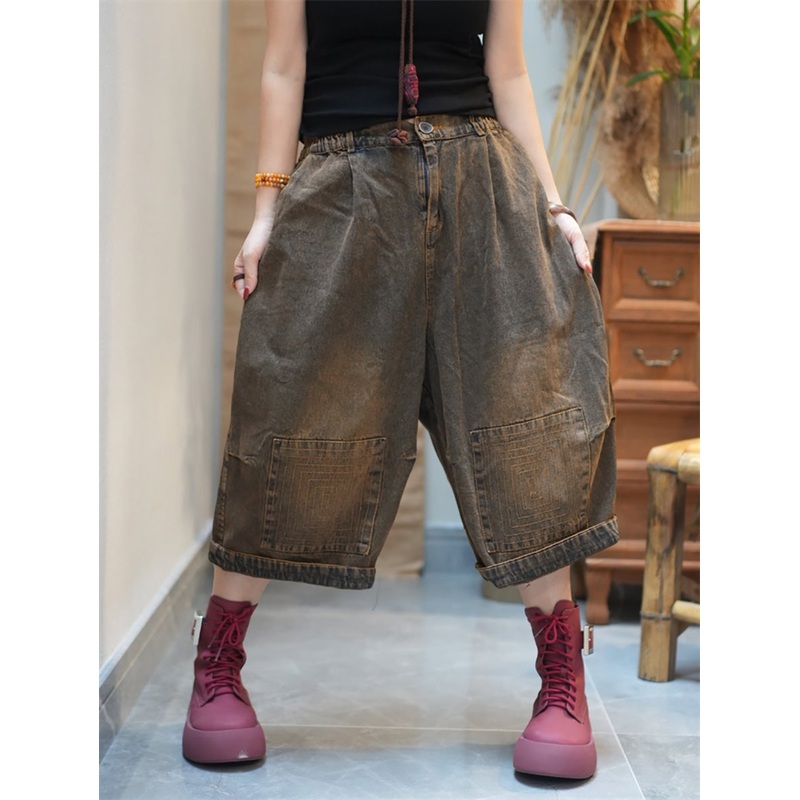 Cropped Pants Worn Wide-leg Women Denim