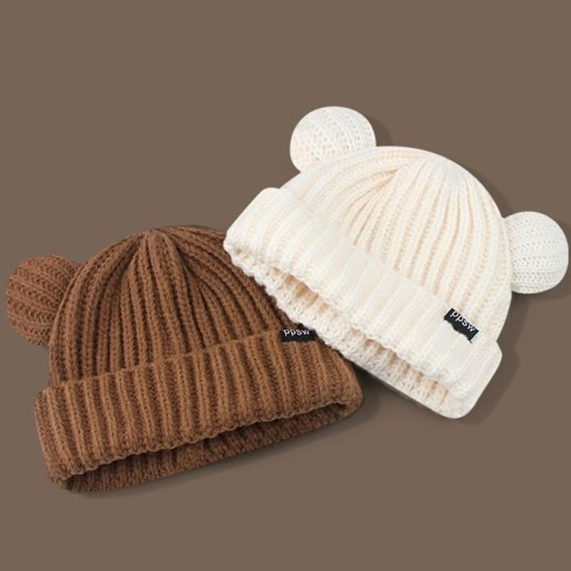 Knit Bear Beanie Ear|Black|Khaki|Off-White|One Size