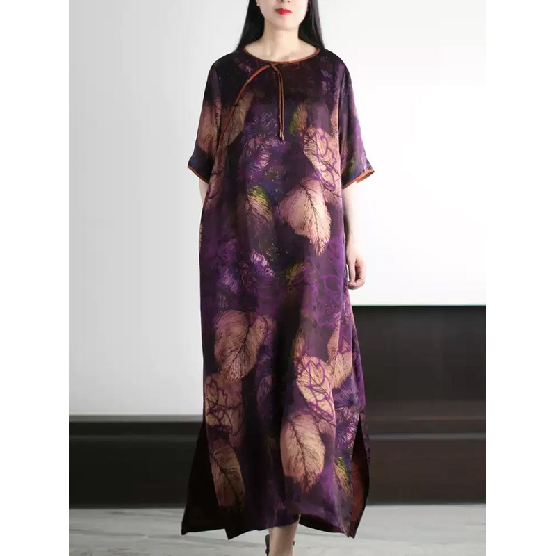 Summer O-Neck Women Leaf Vintage Dress