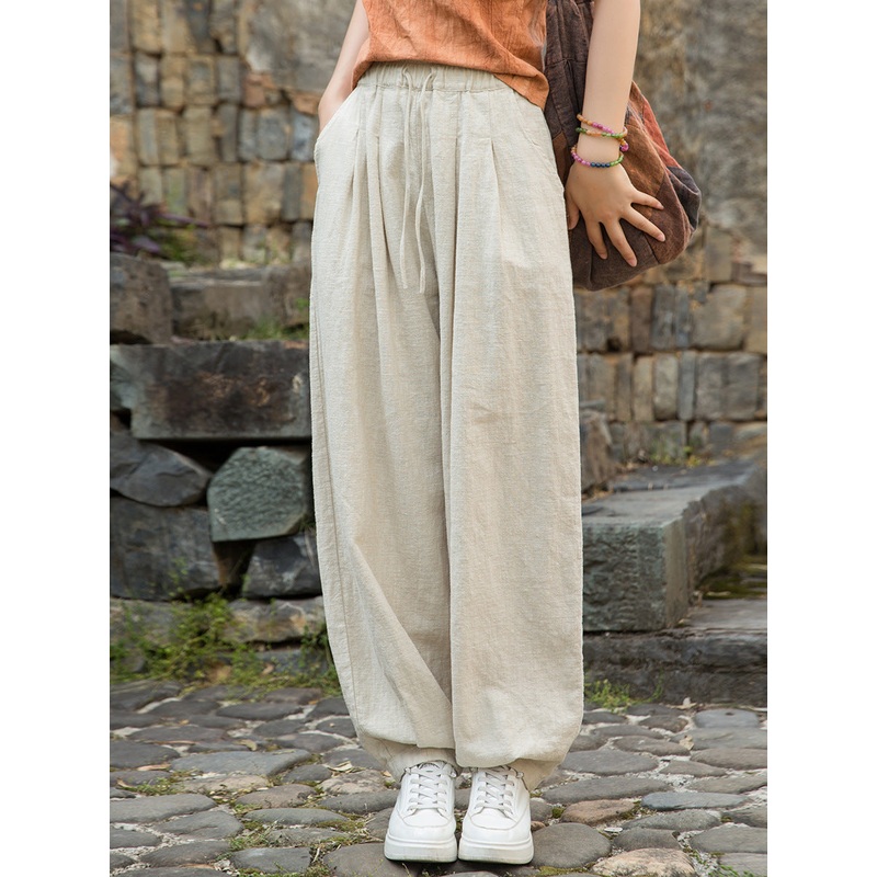 Summer Pants Worn Women Straight Color Ramie Pure