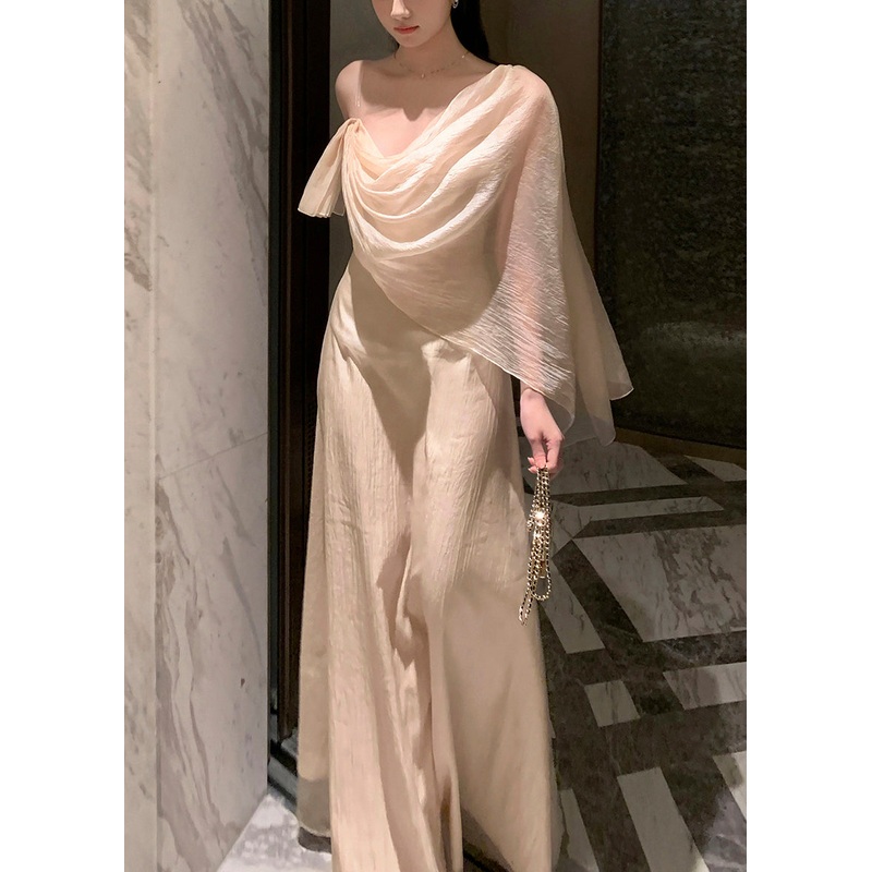 Summer Silk Asymmetrical Dresses Elegant Solid Maxi Apricot