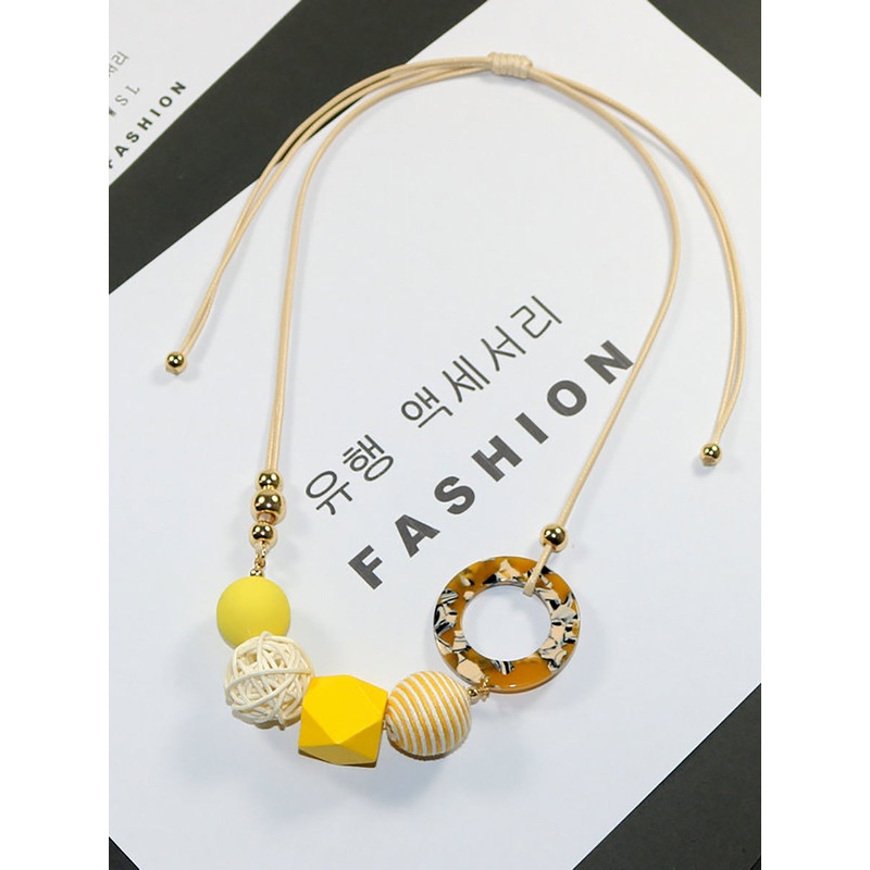 Women Pendant Wooden Casual Resin Necklace