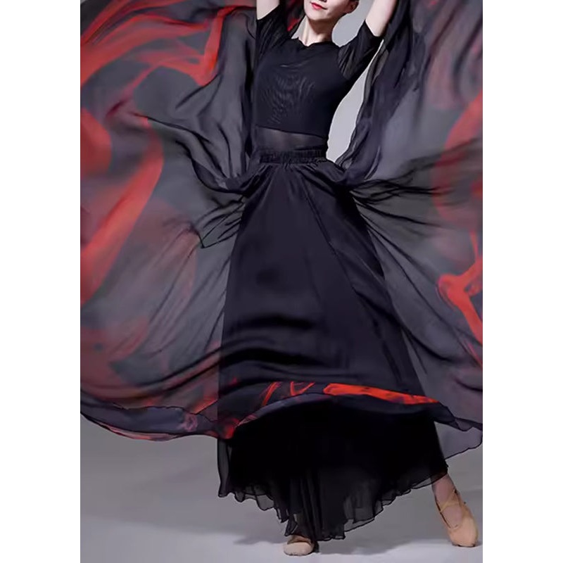 A Black Dye Skirt Layered Line Tie Silk