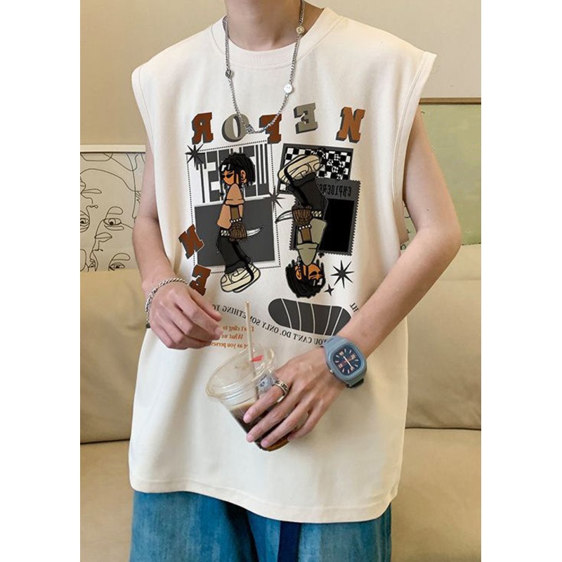 Apricot Men Print T Sleeveless Shirt Cotton Art