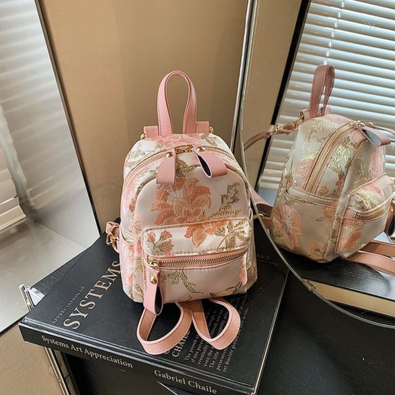 Backpack Flower Embroidered Multi-Pocket