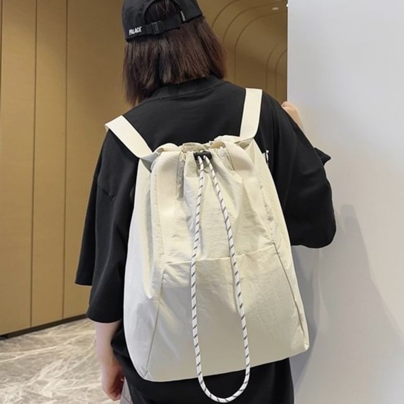Backpack Plain Drawstring|Black|Green|Off-White|Purple|One Size