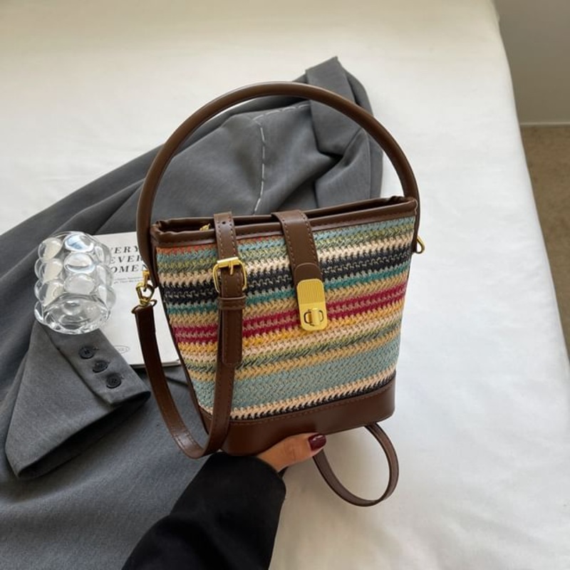 Bag Bucket Striped|1 Pc – Blue & Red & Green|1 Pc – Khaki|1 Pc – Off-White|One Size