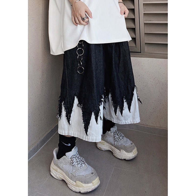 Black Men Design Denim Cool Shorts Original Summer Patchwork