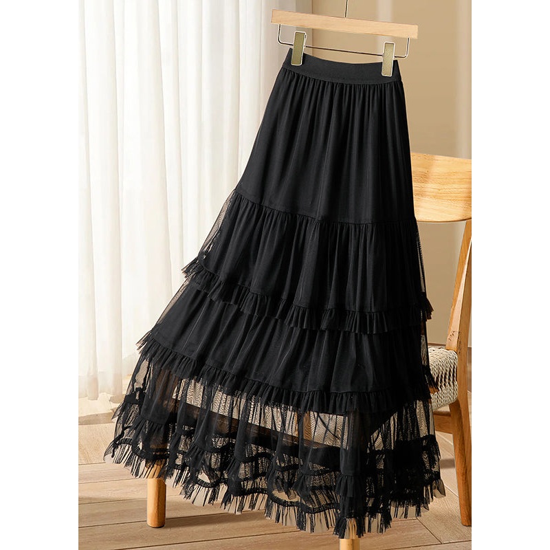 Black Skirts Casual Waist Elastic Long Ruffled Tulle Cake