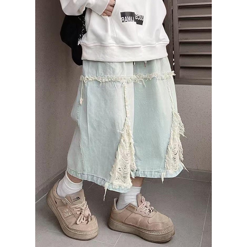 Blue Chic Shorts Hole Elastic Men Summer Denim Waist