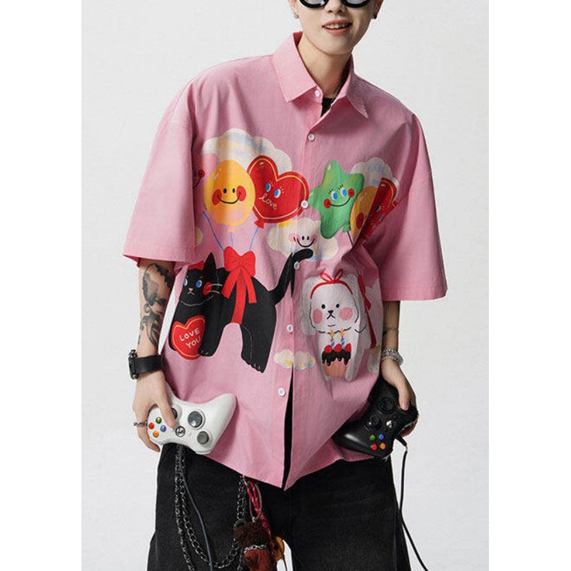 Cotton Stylish Sleeve Pan Print Button Yellow Shirts Mens Collar Half Peter