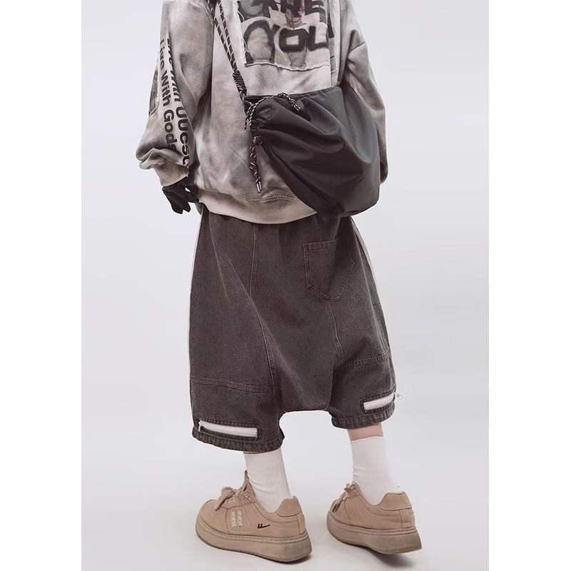 Dark Gray Shorts Summer Zippered Size Waist Plus Striped Elastic Men