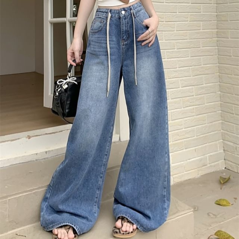 High Jeans Waist Washed Wide Leg