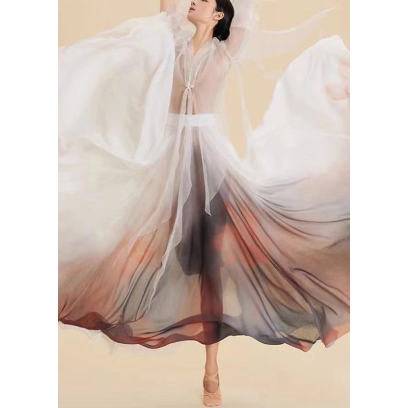 Silk Maxi Waist Skirt Gradient Color High