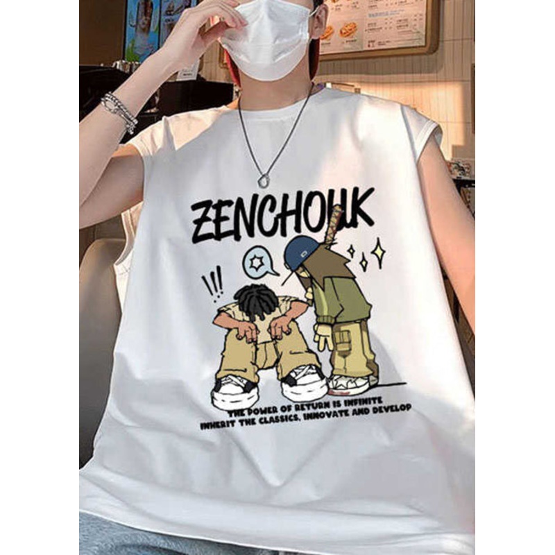 Stylish T Summer Men Shirt White Cotton O-Neck Print
