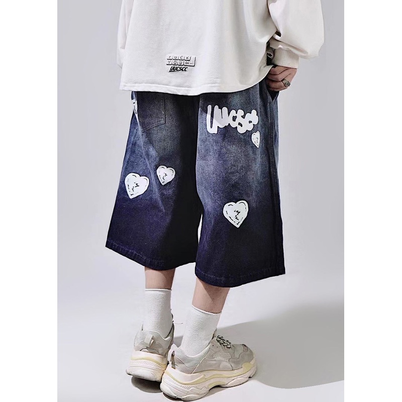 Summer Mens Waist Elastic New Blue Up Lace Shorts Print