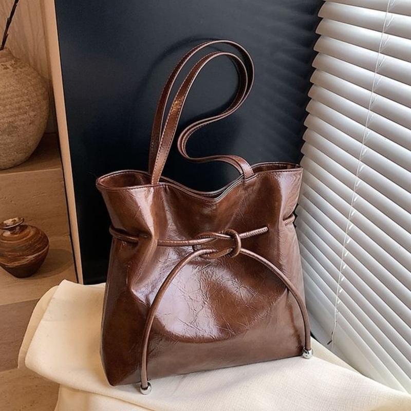Tote Faux Leather Knot Bag|Black|Brown|Gray|White|One Size