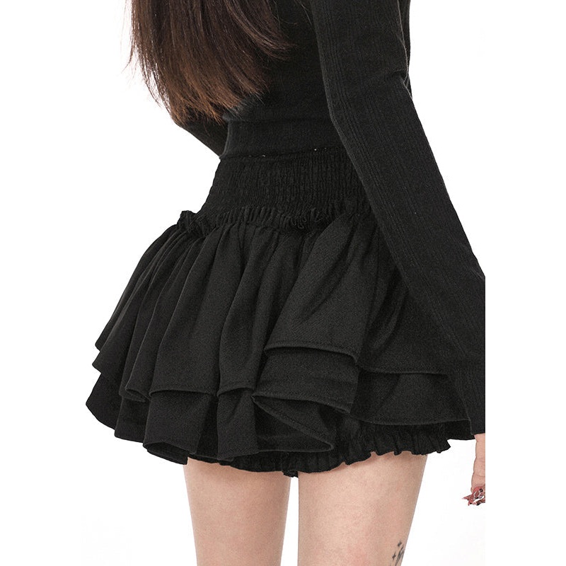 Black Waist High Skirts Cake Asymmetrical Boutique Pants