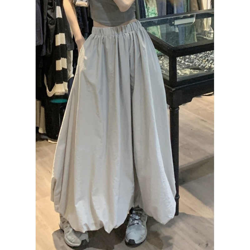 Brief Waist Grey Pockets Maxi Skirt Elastic