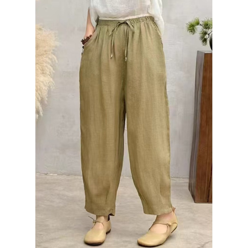 Brown Summer Oversized Harem Linen Pants Simple
