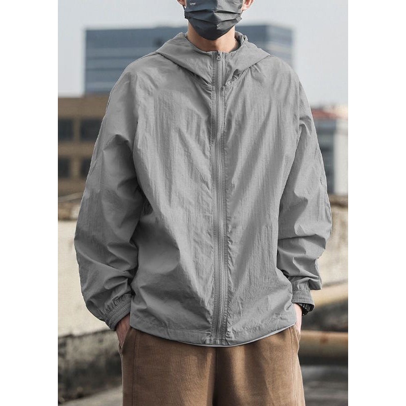 Coat Men Solid Silk Grey Ice Hooded UPF Simple Summer 50+