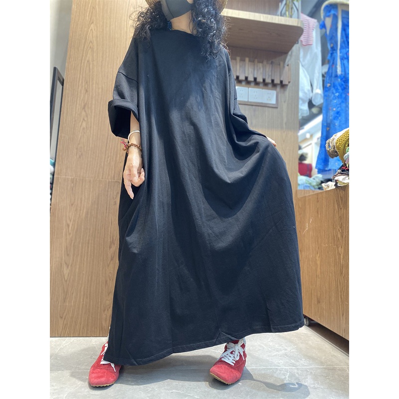 Cotton Color Dress O-Neck Pure Women Casual Maxi Summer