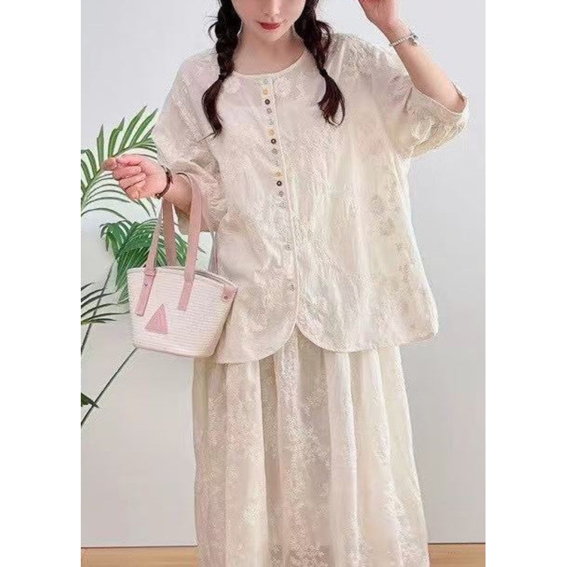 Cotton Jacquard Oversized Shirt Summer Apricot