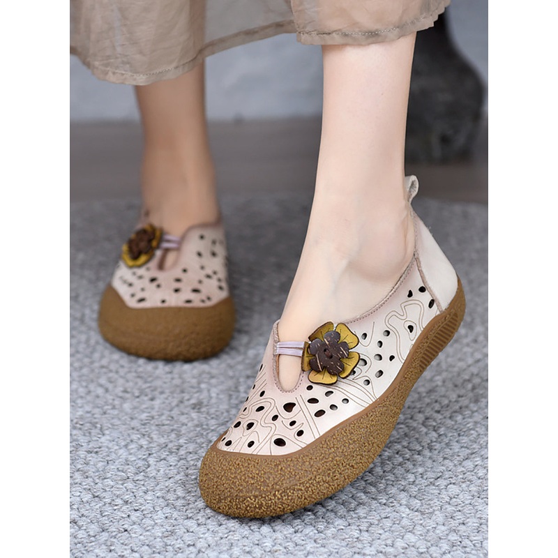Fashion Women Flower Shoes Out Leather Flat Hollow