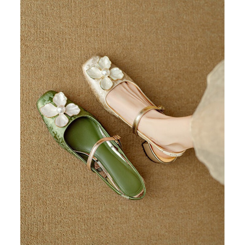 Floral Faux Green Style New Sandals Leather Chinese Chunky