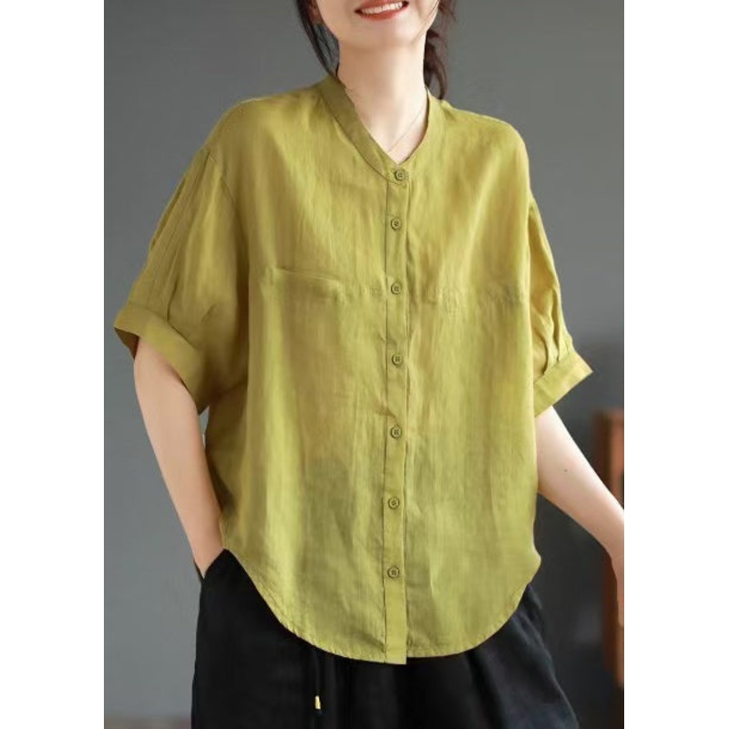 Green Oversized Boho Linen Shirt Top Summer