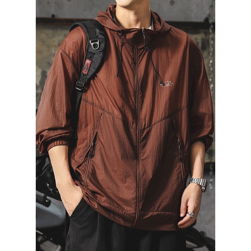 Hooded 50+ Zippered Summer Loose Coat Chocolate UPF Men