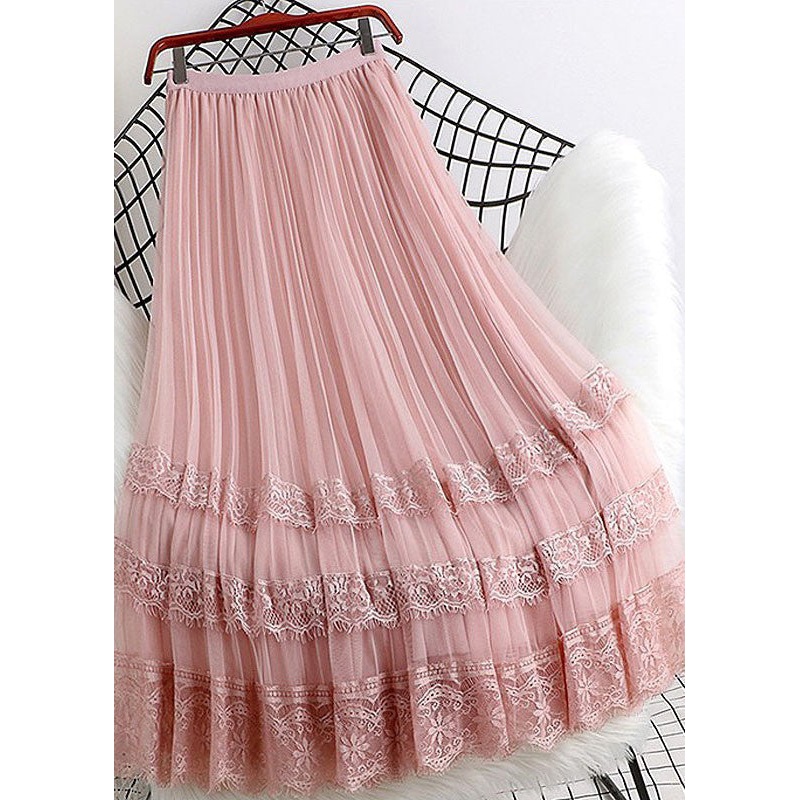 Lace Cute A Tulle Summer Patchwork Pink Line Skirt