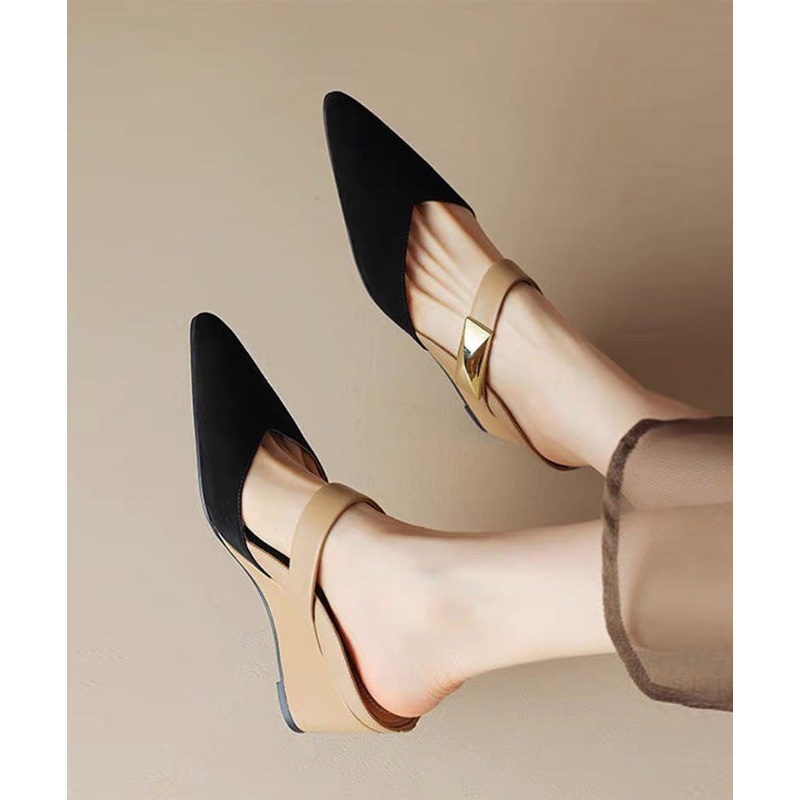 New Sandals 2025 Heels Summer Pointed Rivet Apricot Wedge Slide