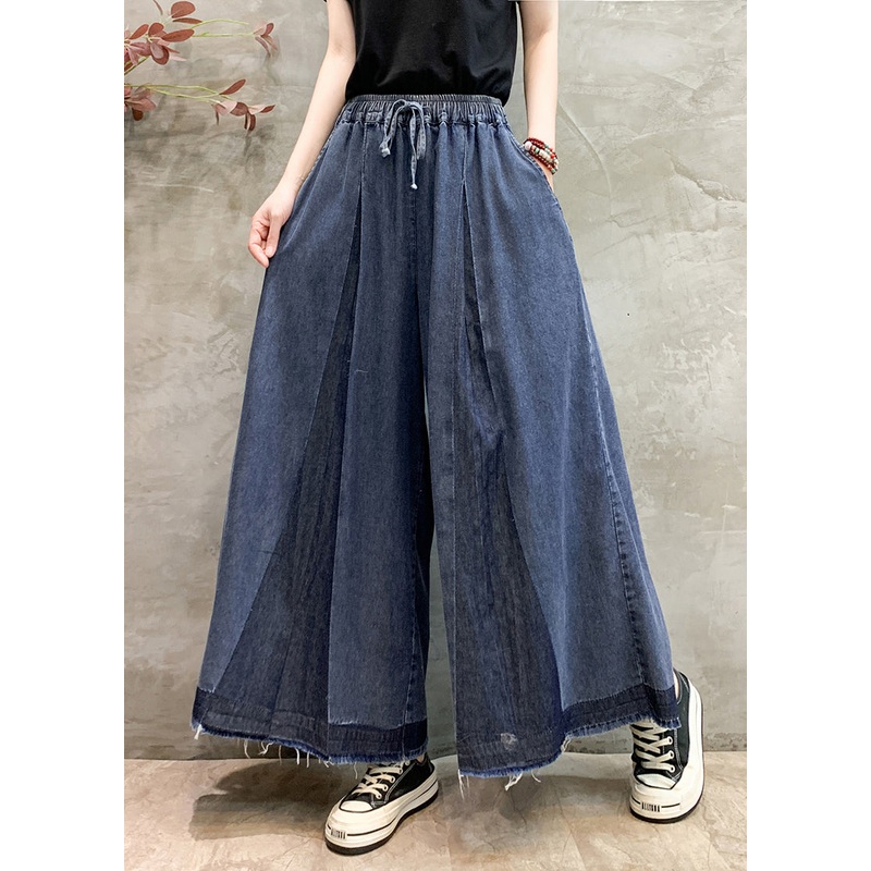 Pants Oversized Leg Size Navy Summer Wrinkled Plus Wide Denim