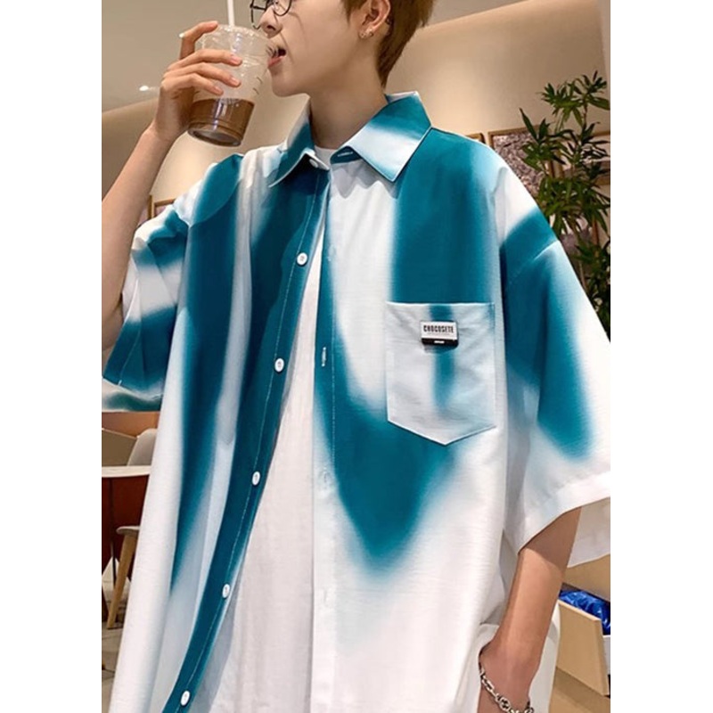 Shirts Stylish Men Pockets Cotton Dye Blackish Half Green Tie