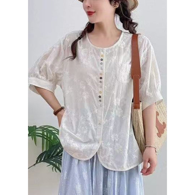 Top Jacquard Plus Size Summer Cotton Oversized White