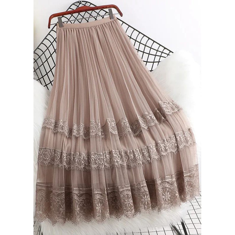 Tulle Brown Mesh Maxi Woman Skirts Lace Fashion Waist High