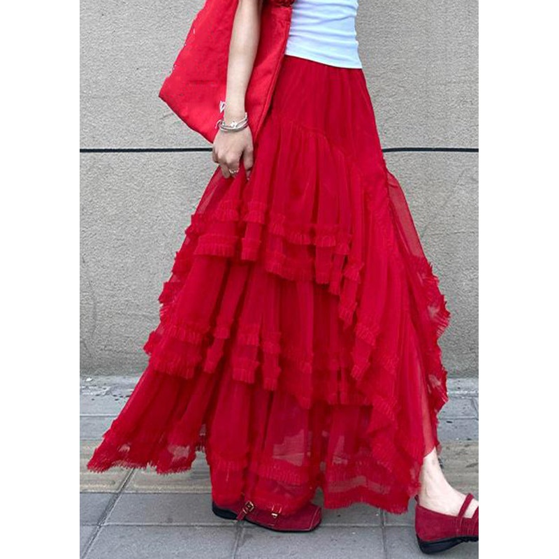 Waist Tulle Maxi Red Skirt Summer Cake Style Elastic